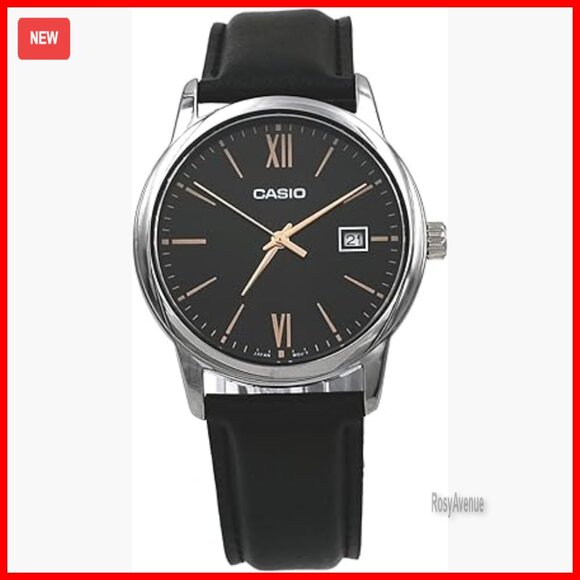 Men's Dress Watch with Leather Band Stainless Steel Case Date Display